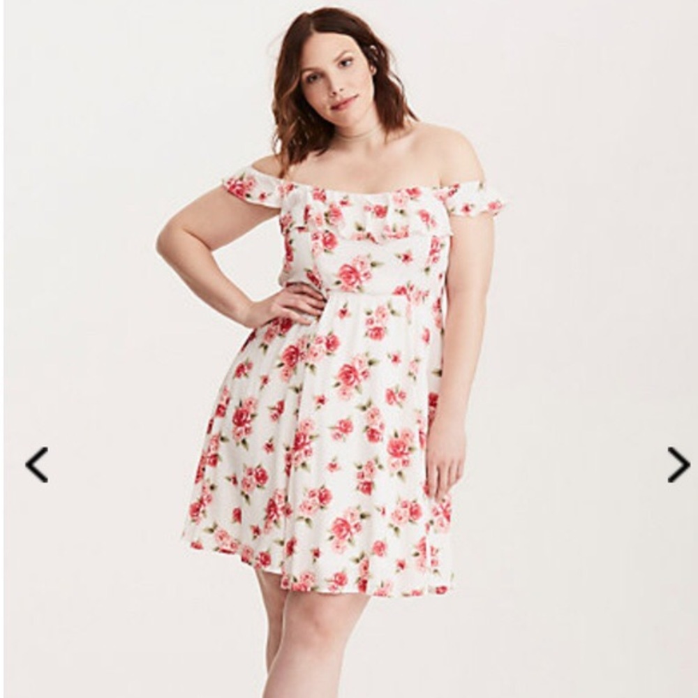 COPY - Torrid Floral Print Gauze Off Shoulder Dress